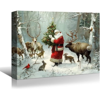 Father Christmas, Vintage Christmas Wall Art, Holiday Decor, Vintage