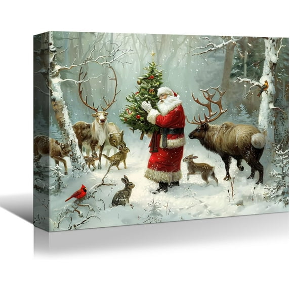 Denozer Large Christmas Wall Art - Santa Wall Art, Christmas Canvas, Winter Wall Art, Christmas Pictures, Christmas Poster - 18x12 inches