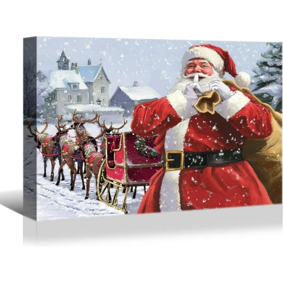 Denozer Large Christmas Wall Art - Santa Wall Art, Christmas Canvas, Winter Wall Art, Christmas Pictures, Christmas Poster - 18x12 inches