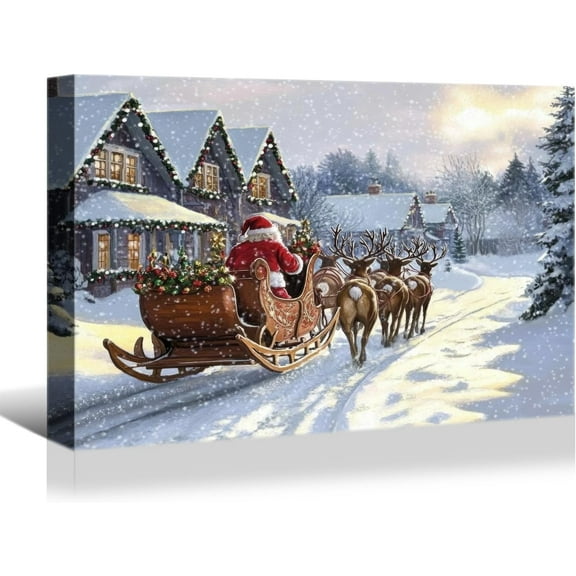 Denozer Large Christmas Wall Art - Santa Wall Art, Christmas Canvas, Winter Wall Art, Christmas Pictures, Christmas Poster - 18x12 inches