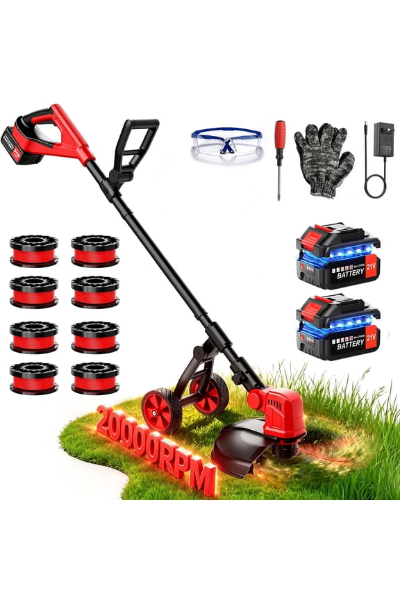 12-inch Cordless Weed Eater, Brushless Motor Grass Trimmer, Weed Wacker with Auto Line Feed, 2 x 3.0Ah Battery, Weed Trimmer for Lawn Yard Garden
