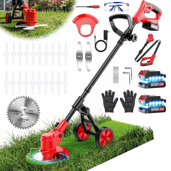 Tanbaby 6 inch Weed Eaters Cordless, Battery Powered Weed Wacker/String Trimmer/Brush Cutter, Lawn Edger with 3 Types of Blades for Lawn Yard Garden
