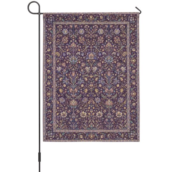 Dense Floral Fields Garden Flags For Outdoor, Rustic Purple Blossom Vines Floral Borders Small Double Side Yard Flags Weather Proof Garden Decor for Lawn Outside Holiday 12 x 18 Inches