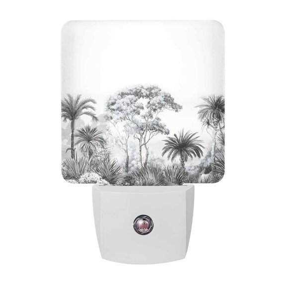 Dense Forest Night Lights, Rustic Vintage Tropical Gray White Tree Linen Texture Smart Auto Dusk to Dawn Sensor Nightlights Plug-in Nightlight for Bedroom Bathroom Living Room Kitchen Hallway