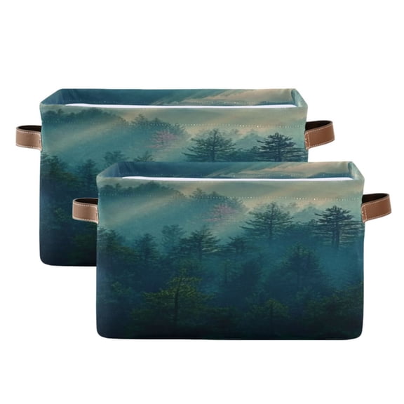 Dense Forest Storage Bins with Handle Fabric Organizer Basket Foldable Box 2 Pack 14.2x10.2x8.3
