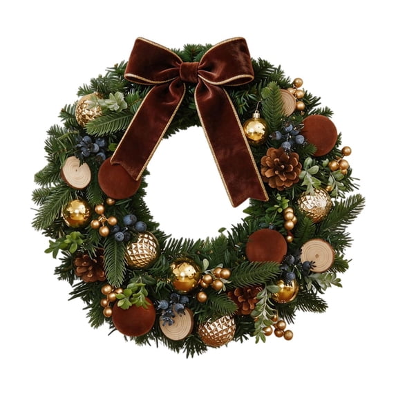 Dense Full Christmas Wreath with Red Berry Ornaments, Artificial Greenery Wreath, Xmas Front Door Wall Hanging Wreath for Holiday Home Decor