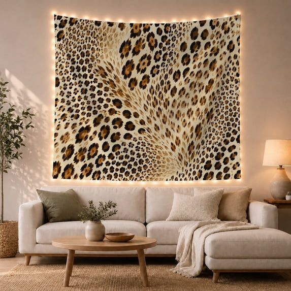 Dense Realistic Leopard Print on a Light Cream Background, Dramatic Psychedelic for Safari Lovers, Bold Wildlife Wall Decor Birthday Gift, Tapestry Wall Hanging for Living Room and Bedroom