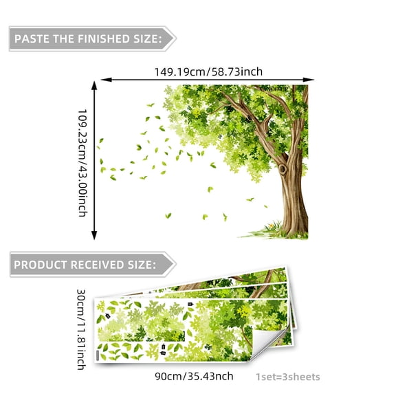 Dense Tree Leaf Wall Decal, Nature Style Self Adhesive Sticker, Large Scene Mural for Living Room Wall, Home Indoor and Space Background Decoration