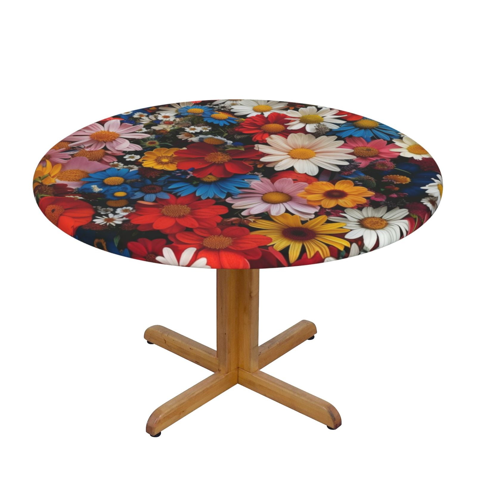 Densely Packed of Colorful Flowers Round Tablecloth Fitted Tablecloth
