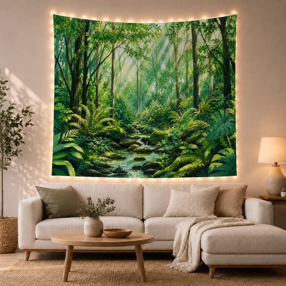 Densely Wooded Forest With Interior Dominant Verdant Woodland, Mystical Fantasy for Space Lovers, Galaxy Room Decor, Mother's Day Gift, Tapestry Wall Hanging for Bedroom and Dorm