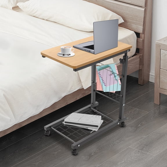 Density Board Carbon Steel 48x30x56-76cm Movable Side Table Adjustable Bedside Table Sofa Table With Wheels