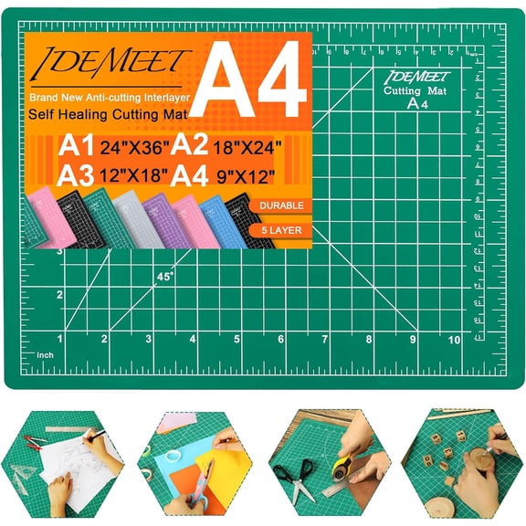 Density-upgraded 9"x12" Self Healing Cutting Mat, General Rotary Sewing Mat for Crafts, 5-Ply Blade Table Protector Cut Board for Fabric Leather Cutting Quilting Modeling Hobby Project, A4, Green