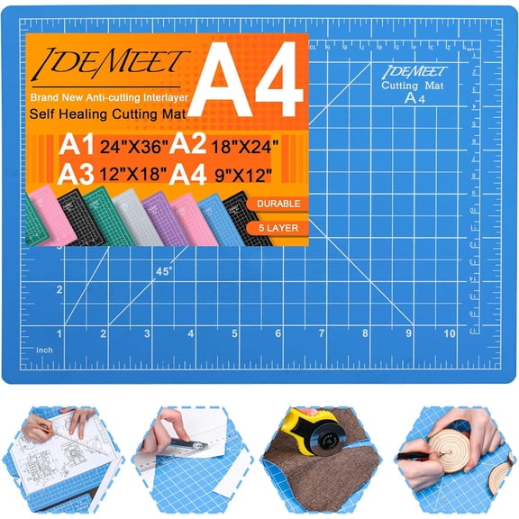 Density-upgraded 9"x12" Self Healing Cutting Mat, General Rotary Sewing Mat for Crafts, 5-Ply Blade Table Protector Cut Board for Fabric Leather Cutting Quilting Modeling Hobby Project, A4, Blue