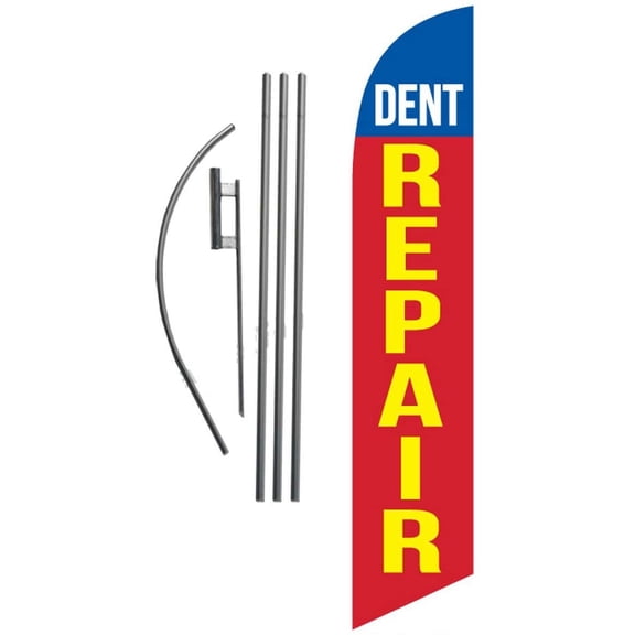 Dent Repair red/blue 15ft Feather Banner Swooper Flag Kit - INCLUDES 15FT POLE KIT w/GROUND SPIKE