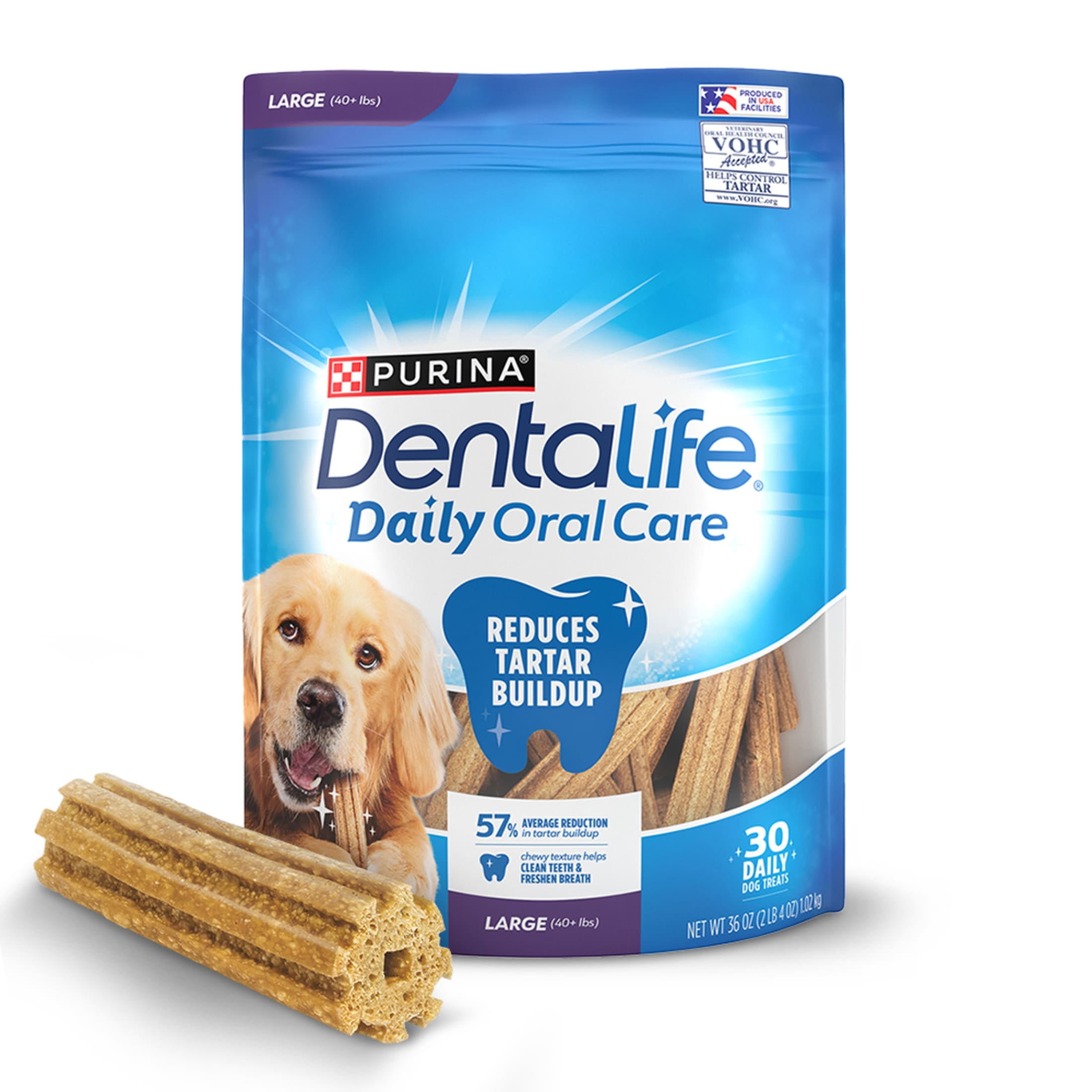 Purina DentaLife Daily Oral Care Large Dog Dental Treats for Large Dogs with Chicken, 36 oz Pouch (30 Count)