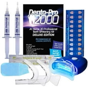 DentaPro 2000 3D Teeth Whitening Kit Deluxe Addition Includes LED Light, 2 5ml Gel Syringes, Custom Moldable Tray 2, Vitamin E Swab 2, Shade Guide See Results After Just One Use!