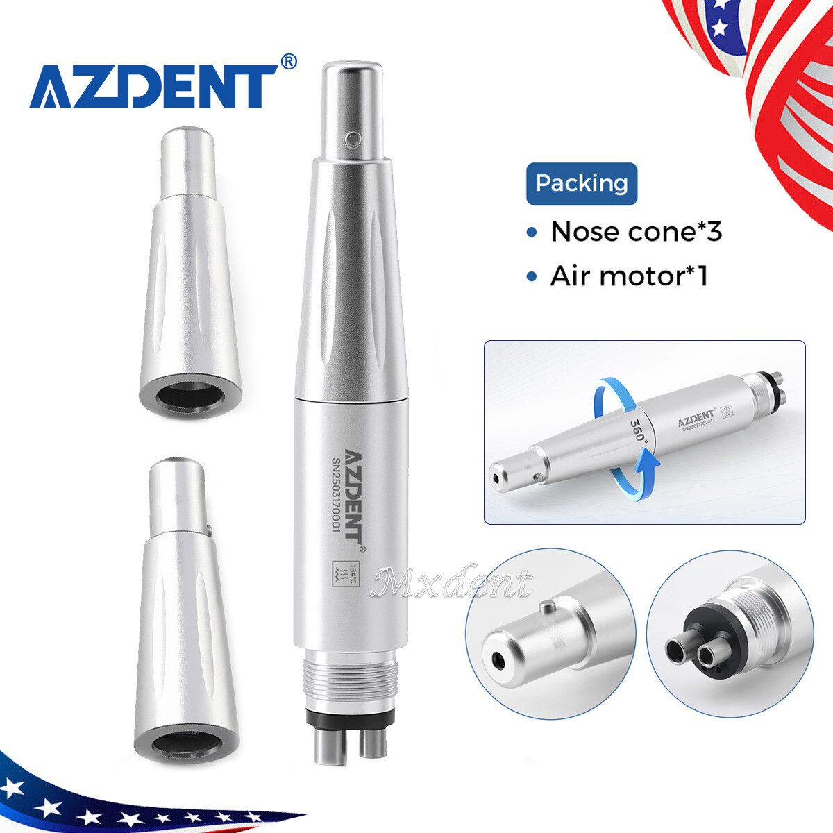 Dental Prophy Handpiece AZDENT - 4-Hole Air Motor, 4:1 Nose Cone