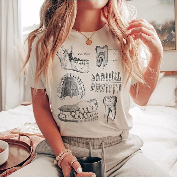 Dental Anatomy Shirt, Dentist Assistant T-Shirt, Teeth Tooth Anatomy Sketch, Dental Hygienist Student, Dental Team, Academia All Size S-5Xl