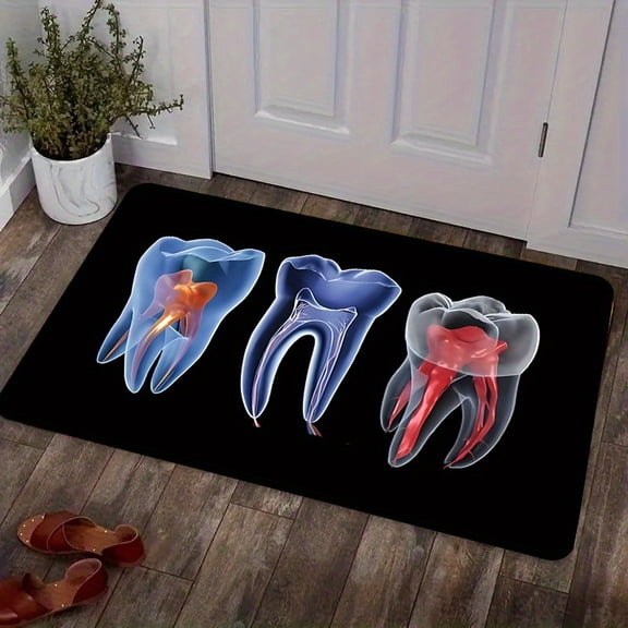 Dental Art Print Flannel Floor Mat, Non Slip Washable Soft Rug for Entryway Study Office Clinic Home Decor
