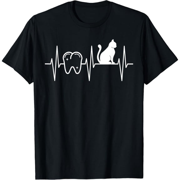 Dental Assistant Shirt Funny Cat Lover Heartbeat Dentist T-Shirt