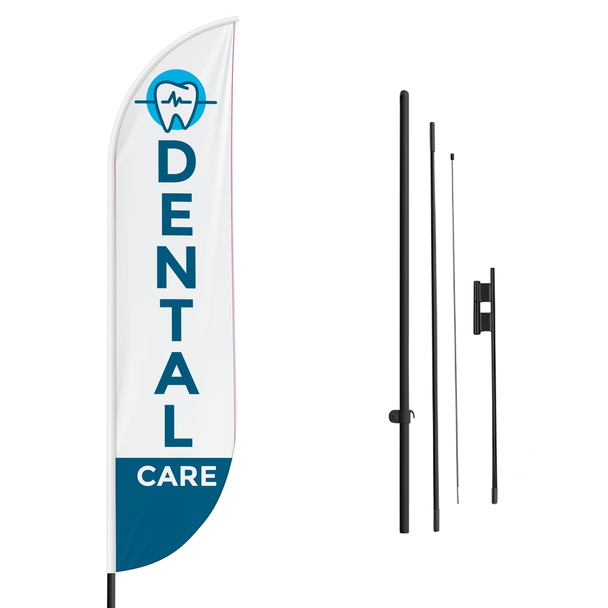 Dental Care Sign feather flag Pole kit for Outdoor by Mavis | 15 FEET Tall Polyester Banner Flag Pole Mount with Cover | HD Print Swooper Flags to Promote Medicine | Made in USA