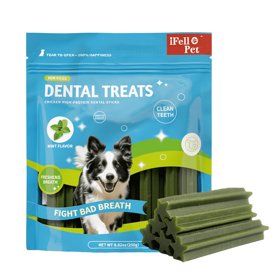 Dental Chews for Dogs - Mint Dental Sticks for Plaque Tartar & Breath Control, Teeth & Coat Health, Real Chicken Formula for Big and Smell Dogs
