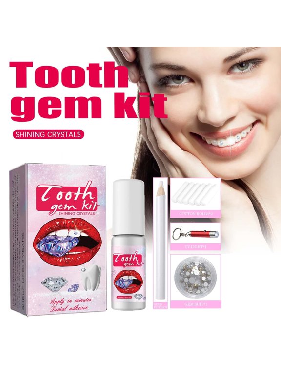 Dental Crystal Jewelry Starter Kit with UV Lamp - 20 Piece Tooth Gem Set Including Bonding Resin Applicator Tools Home DIY Accessories