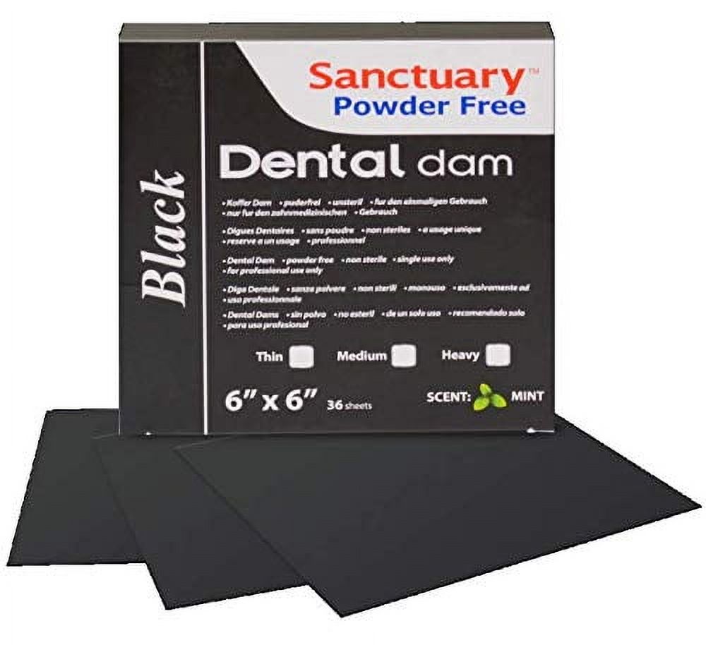 Dental Dam,Sanctuary Latex - Powder Free, Pack of 36 (Black 6" x 6")