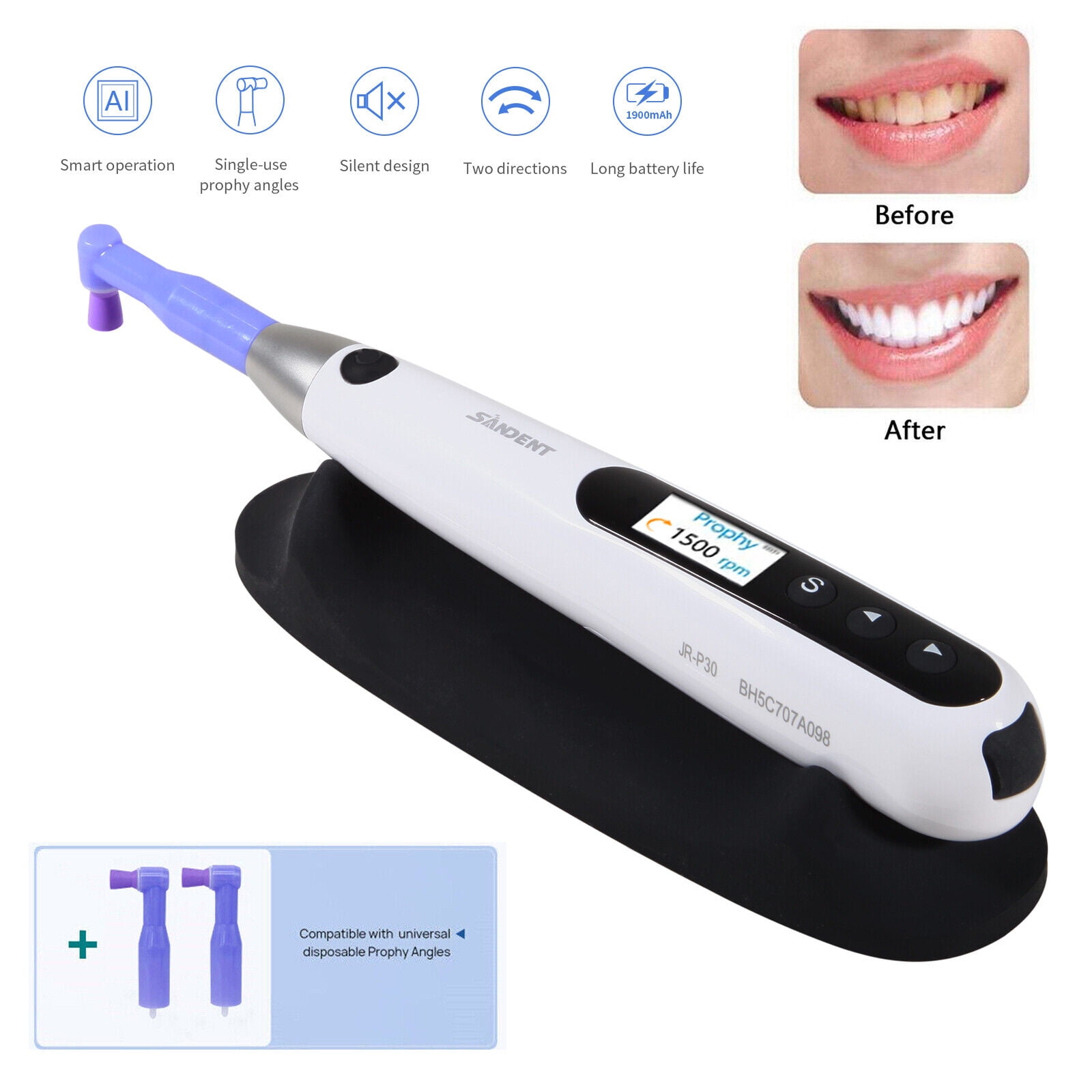 Dental Electric Cordless Hygiene Prophy Handpiece LCD Screen + 2 Prophy