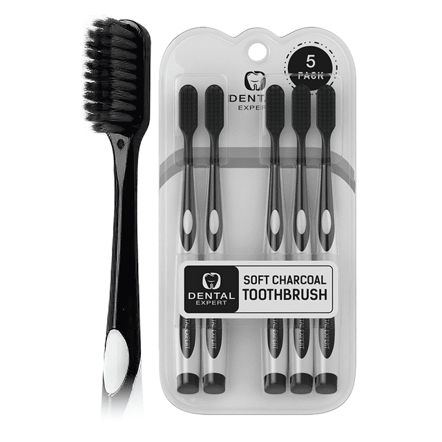 Dental Expert 5pack Charcoal Toothbrush Ultra Soft Black Bristle
