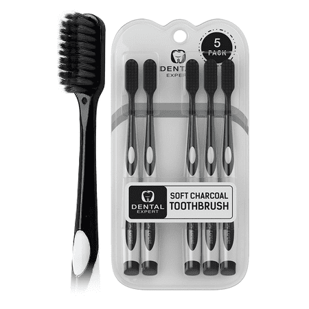 Dental Expert 5-pack Charcoal Toothbrush Ultra Soft Black Bristle Toothbrushes Set Dental Oral Care