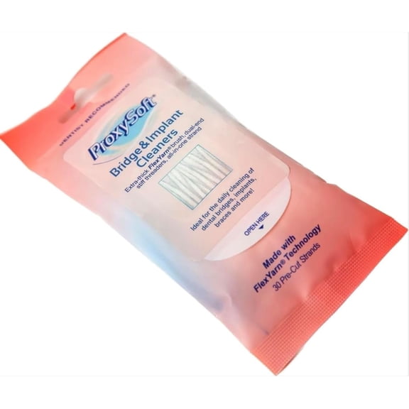 Dental Floss for Bridges and Dental Implants for Optimal Oral Hygiene - Floss Threaders for Bridges and Implants with Extra-Thick Proxy Brush - Bridge and Implant Cleaners (30 Strands) by