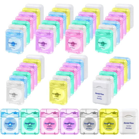 Dental Floss Bulk Travel,50m/55yd Floss in Bulk Mint Flavored Travel Dental Floss Waxed Oral Care for Adults Homeless Teeth Giveaways Kids Patients 7 Colors