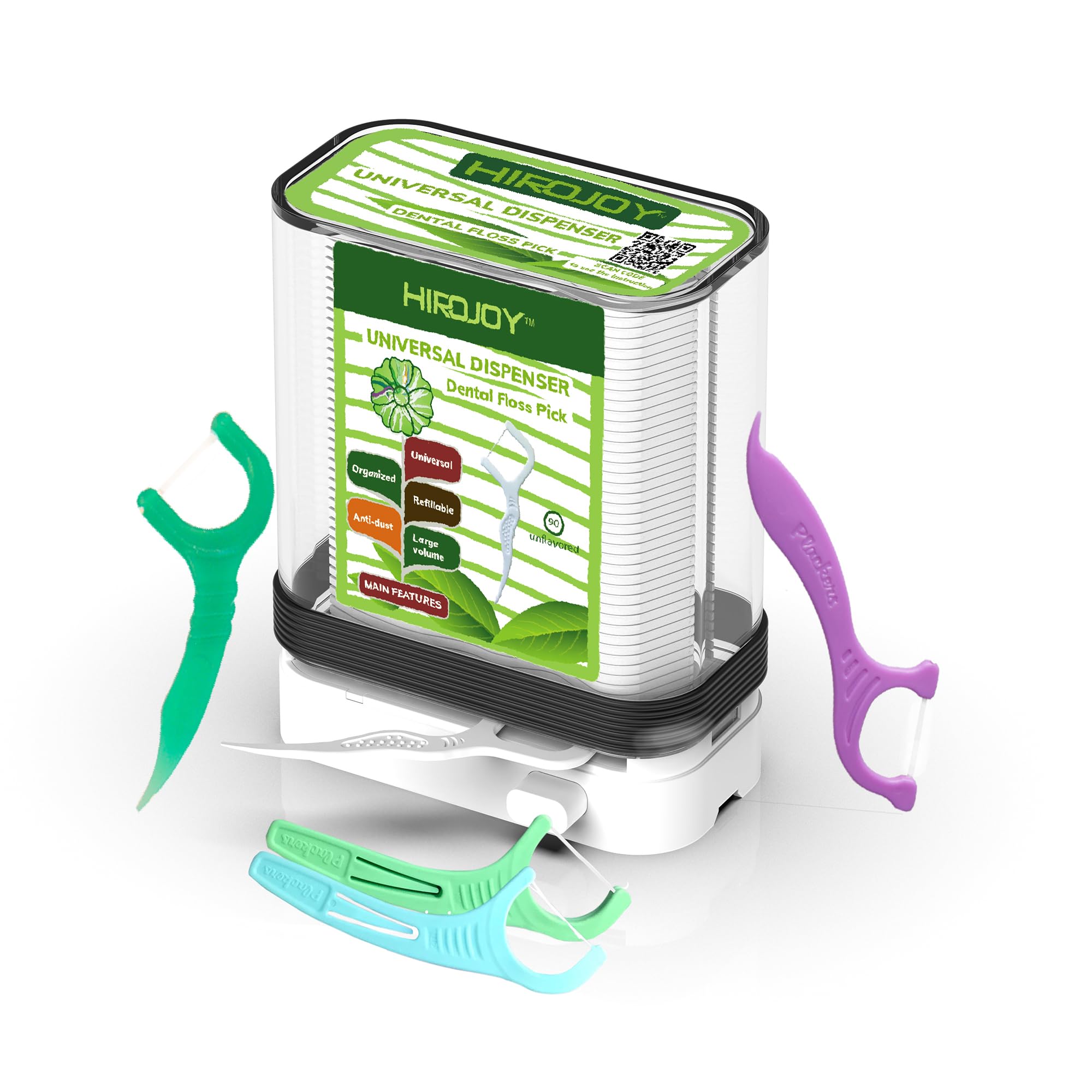 Dental Floss Pick Holder, Floss Pick Dispenser with 90 Unflavored Floss Picks for Cleaning Teeth