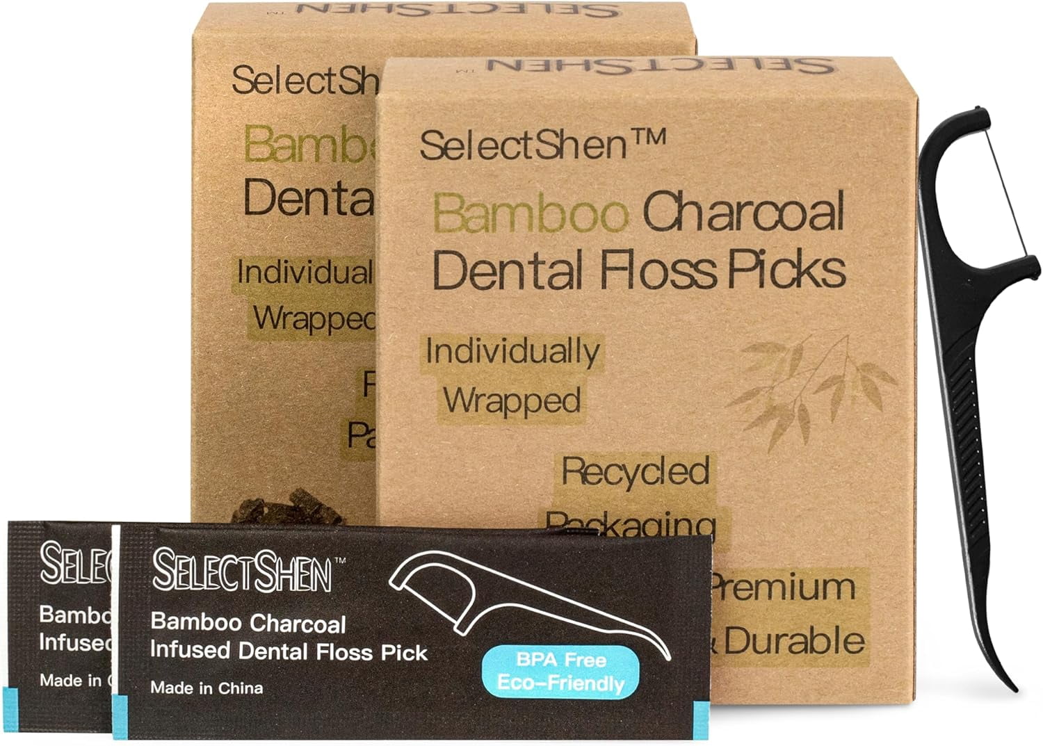 Dental Floss Picks-100 Count Individually Wrapped, Strong Charcoal Floss for Tight Teeth, Gum Health, Plaque Removal, Travel & Daily Oral Hygiene Friendly by General™ (100 Pack)