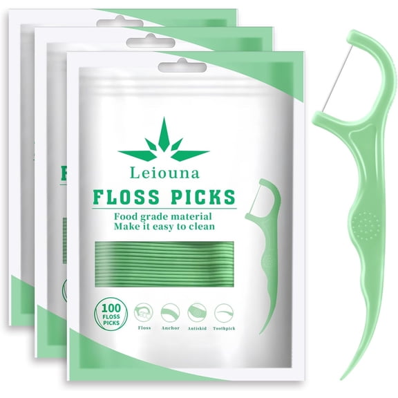 Dental Floss Picks 300 Count,Tooth Picks Thread Flossers Easy Grip Handle for Adults Kids Teeth Cleaning, Unflavored Toothpick Stick Soft,Tight Spaces Cleaning (300)