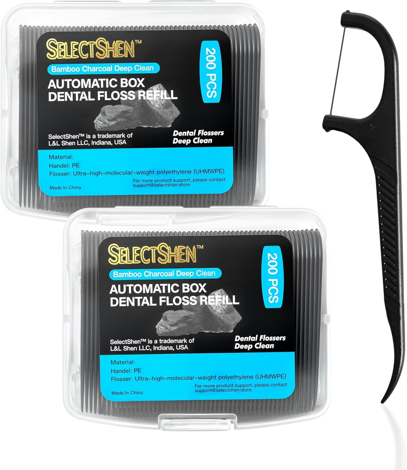 Dental Floss Picks, 400 Count Charcoal Floss – Bamboo Infused Handle, Travel Friendly, Oral Care by General™