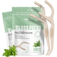 thumbnail image 1 of Dental Floss Picks for Teeth (100ct) - Single Thread Tooth Flossers Adults, Toothpicks Floss, Vegan Corn-Straw Handle, Shred-Resistant String Interdental Oral Care & Gum Health, Mint, 1 of 4