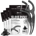 thumbnail image 1 of Dental Floss Picks for Teeth (200ct) - Double Thread Tooth Flossers Adults, Toothpicks Floss, Vegan Corn-Straw Handle, Shred-Resistant String Interdental Oral Care & Gum Health, Charcoal, 1 of 4