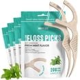 thumbnail image 1 of Dental Floss Picks for Teeth (200ct) - Double Thread Tooth Picks Flossers for Adults, Toothpicks Floss, Vegan Corn-Straw Handle, Shred-Resistant String for Interdental Oral Care & Health, Mint, 1 of 4