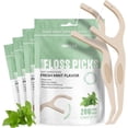 thumbnail image 1 of Dental Floss Picks for Teeth (200ct) - Single Thread Tooth Flossers Adults, Toothpicks Floss, Vegan Corn-Straw Handle, Shred-Resistant String Interdental Oral Care & Gum Health, Mint, 1 of 4