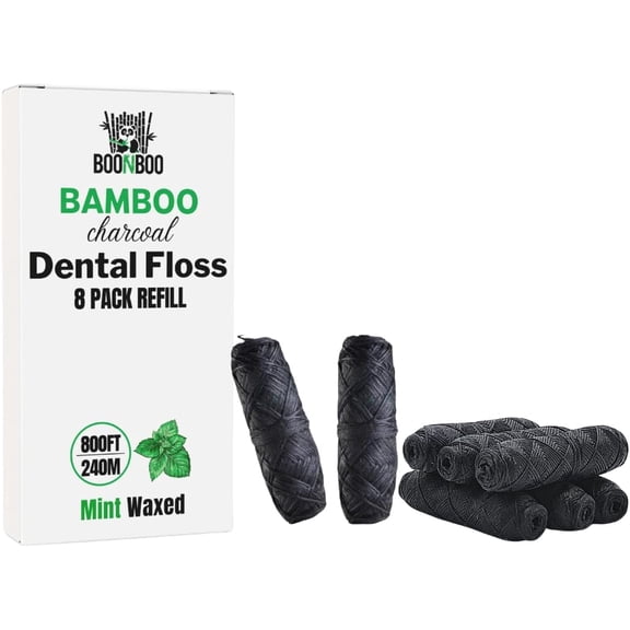 Dental Floss Refill, Charcoal Woven Thread, 8 Pieces, Mint