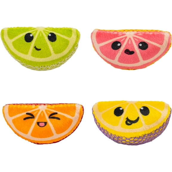 Dental Fruit Wedges 4 Pk, Soft and Textured Catnip Chew Toys That Help Clean Teeth, Multicolored