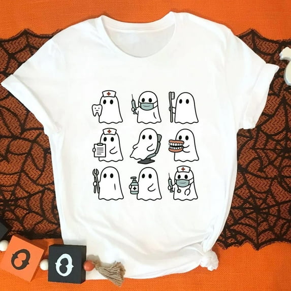 Dental Ghost T-shirt, Dentist Hygienist Shirt, Dental Office Group Shirts, Spooky Dental Assistant All Size S-5Xl
