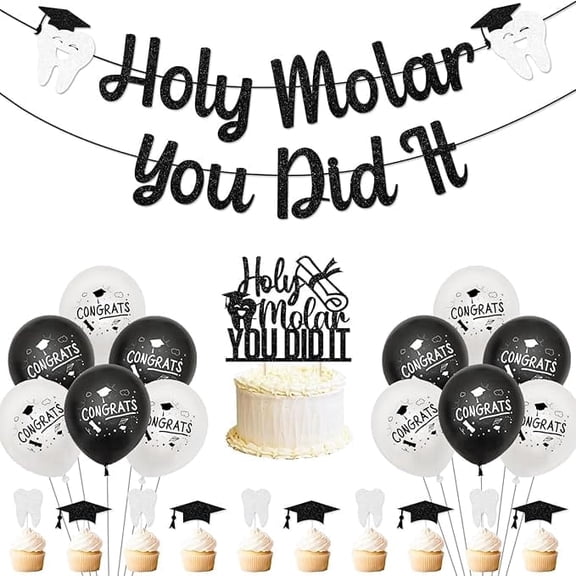 Dental Graduation Party Decorations Holy Molar You Did It Banner Cake Cupcake Toppers Congrats Grad Balloons Future Dentist Decor for Dental School Doctor Dentist Medical Graduation Party Supplies