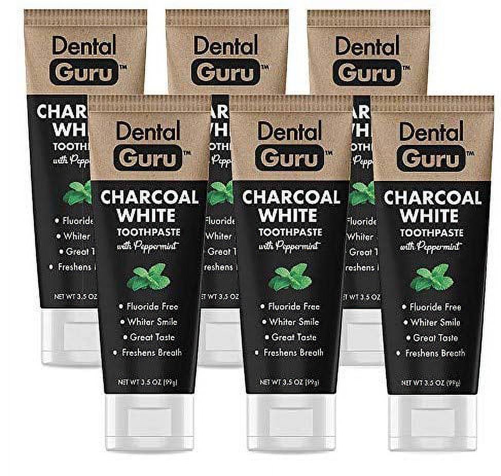 Dental Guru 6 Pack Charcoal Toothpaste with Peppermint Natural & Fluoride Free Whiter Teeth