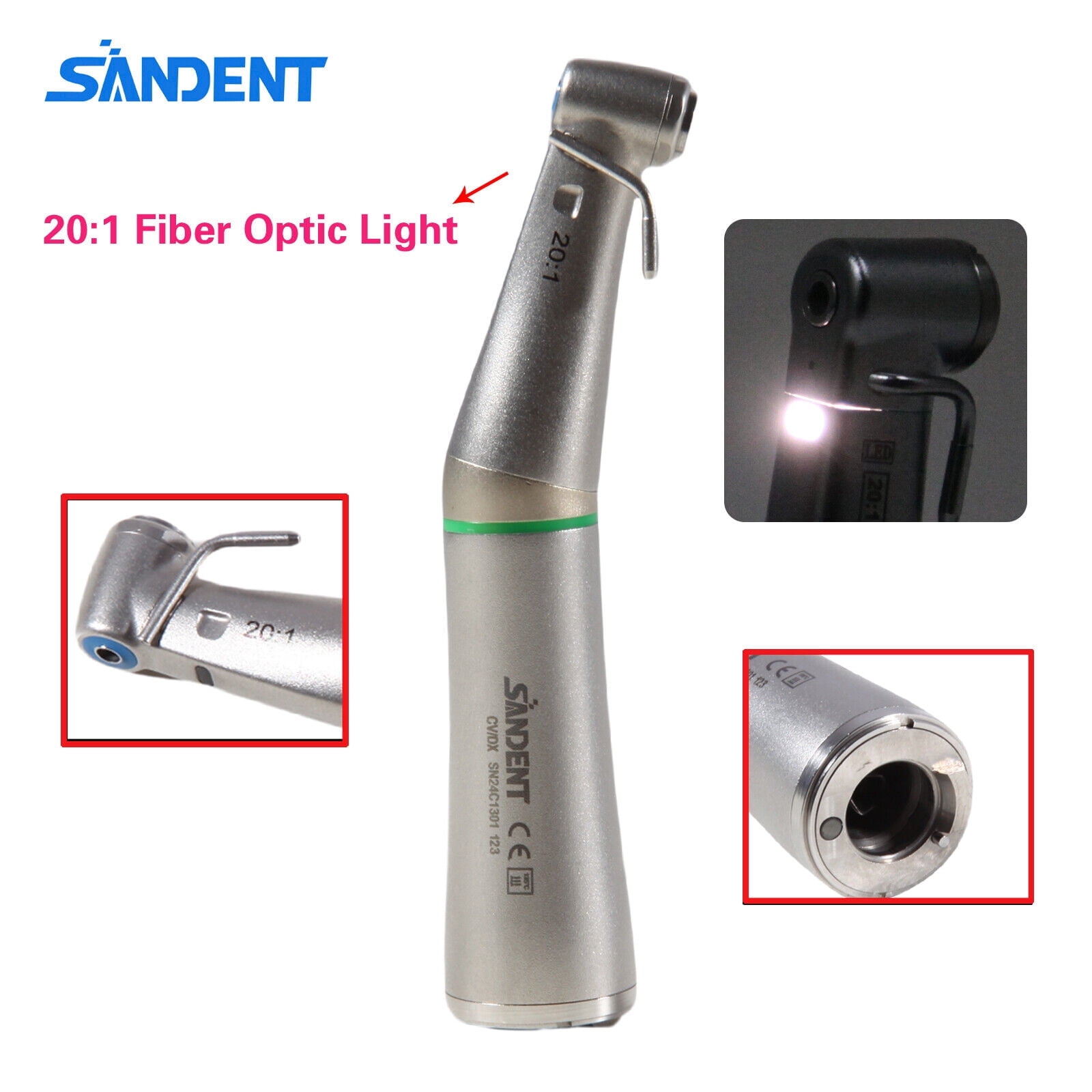 NSK Style Dental LED 20:1 Implant Handpiece - Surgical Contra Angle Push Type, Air Driven