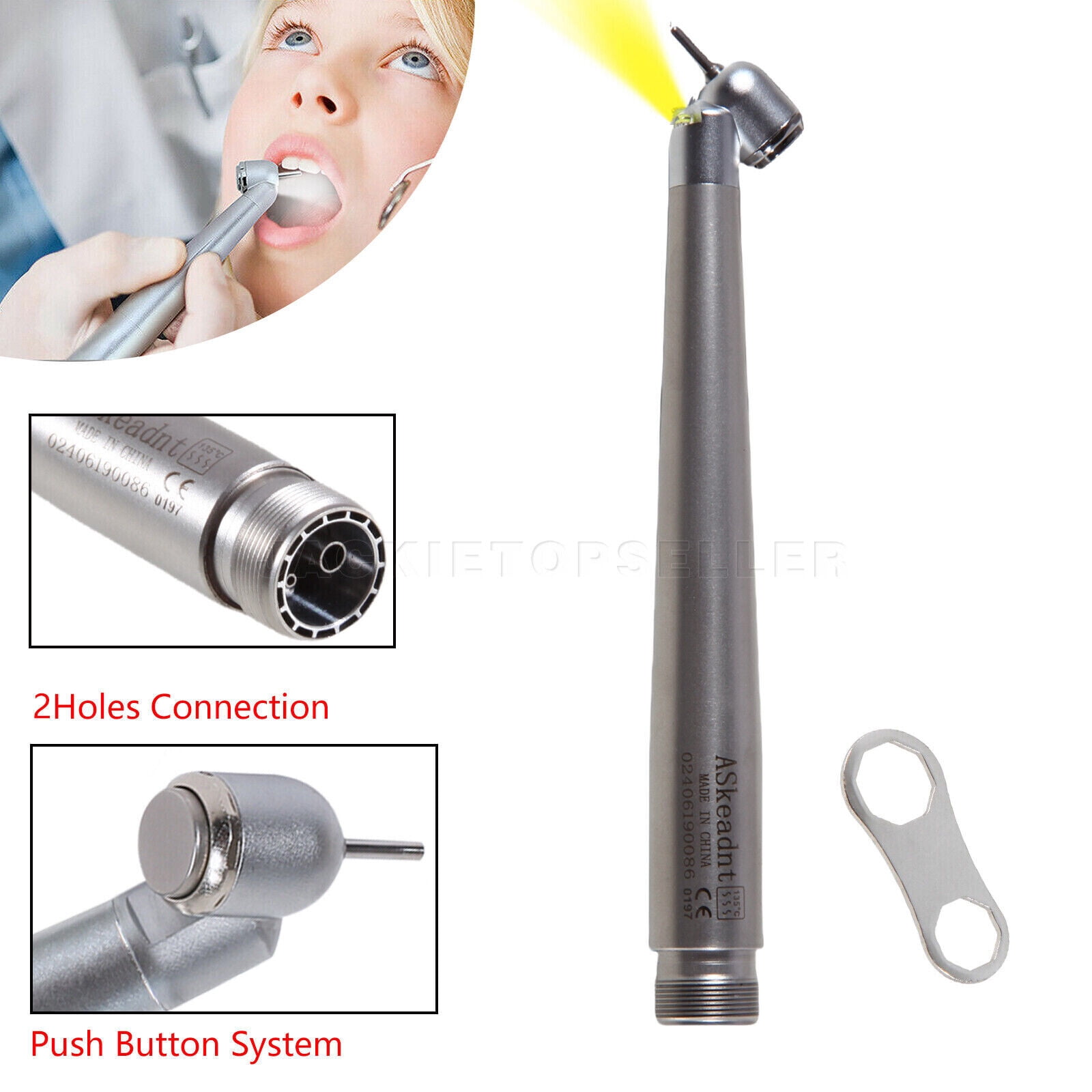 Dental LED E-generator 45° Degree High Speed Handpiece 2/4Holes Fit NSK Mango de alta velocidad de 45 ° del generador eléctrico