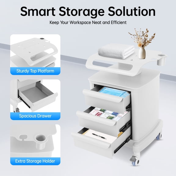 Dental Lab Mobile Cart Built-in Socket Medical Trolley Auto-Water Bottle Supply