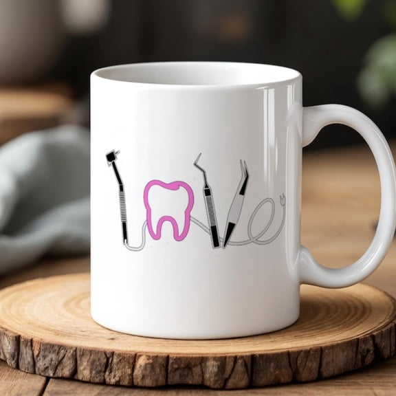 Dental Love Mug 0ml Cute Dentisoffee Cup with Tools and Tooth Gift Dental Professionals.